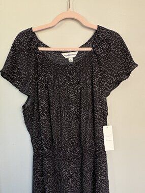 NWT Sugar Magnolia Dress XL Black Galaxy Print Smocked Waist Flutter Sleeve
